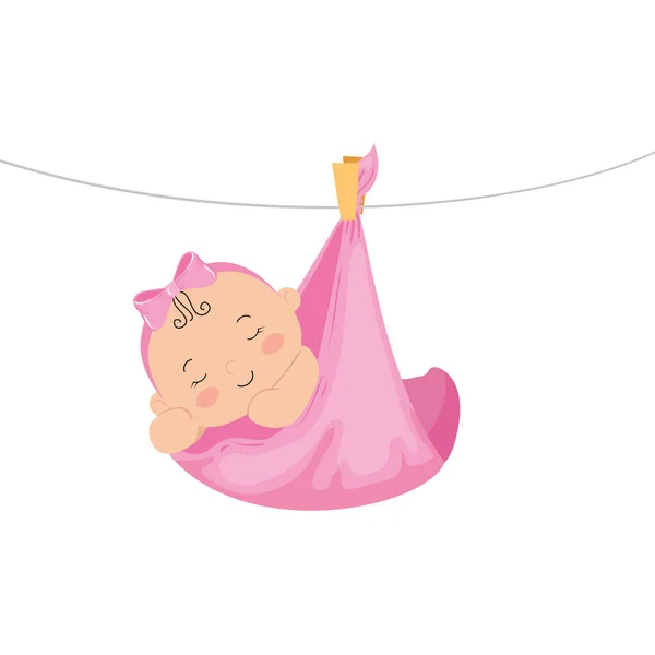 Schattig klein baby meisje opknoping in luier — Stockvector