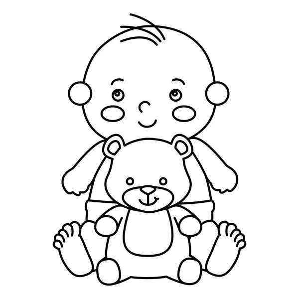 Cute little baby boy with teddy bear — Stock Vector