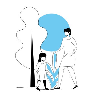 Anne ve kızı park manzarasında.