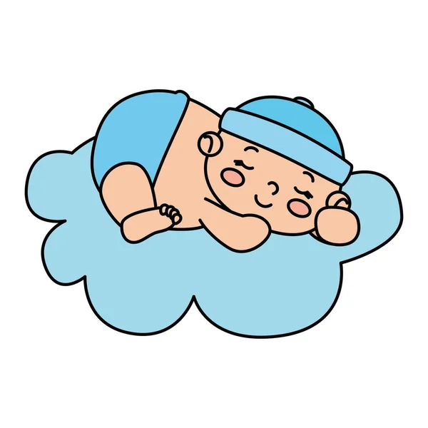 Carino piccolo bambino dormire in nuvola isolato icona — Vettoriale Stock