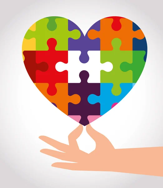 Всемирный день аутизма с сердцем из кусочков головоломки — стоковый вектор