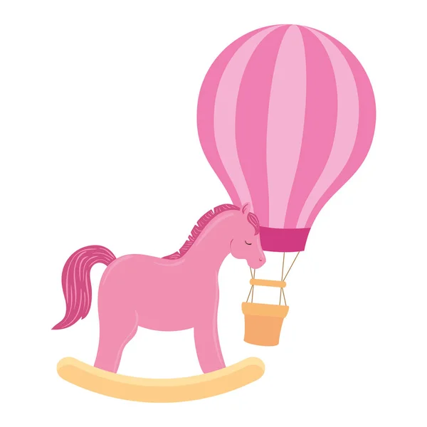 Balón cestování horké s koně dřevěné hračky — Stockový vektor