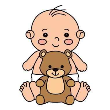 Oyuncak ayıyla küçük sevimli bir oğlan.