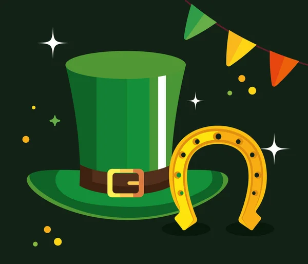 Saint patricks day with top hat and decoration — Stock Vector