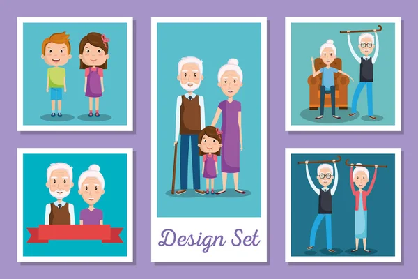 Entwürfe von Großeltern und Enkeln — Stockvektor