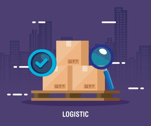 Delivery logistic service with boxes and icons — Stock Vector