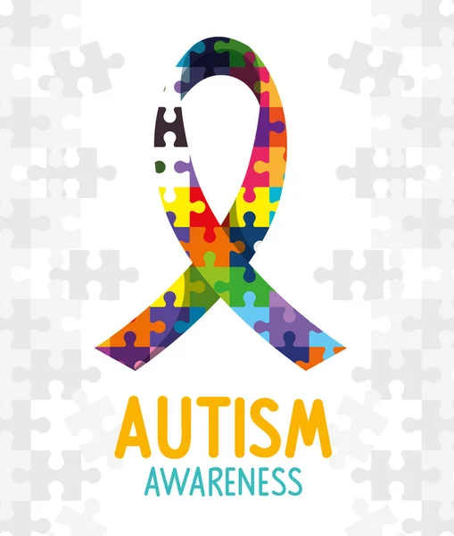 World autism day with ribbon of puzzle pieces — Stock Vector