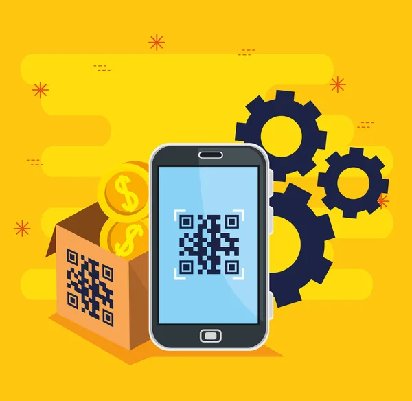 Scanner le code qr avec smartphone et icônes — Image vectorielle