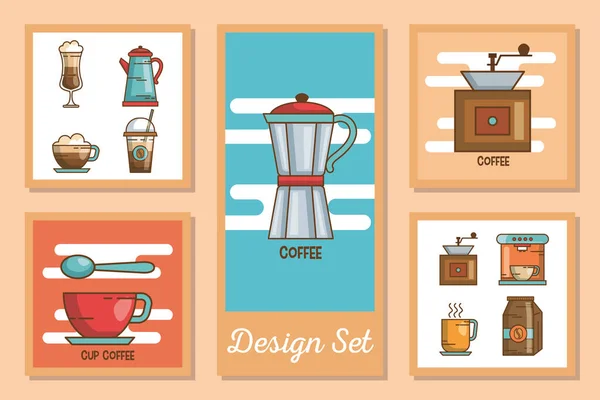 Dessins ensemble d'icônes boisson café — Image vectorielle
