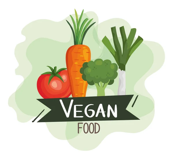 Cartel de comida vegana con tomate y verduras — Vector de stock