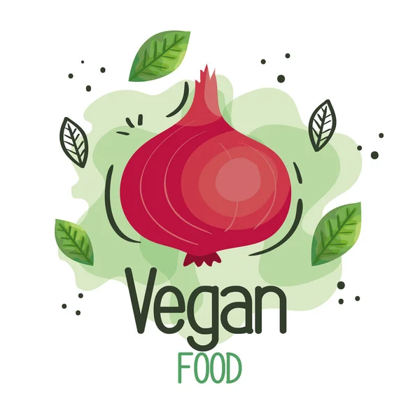 Vegan food poster with onion and leafs — Stock Vector