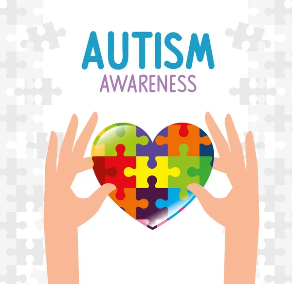 World autism day with heart of puzzle pieces — Stock Vector