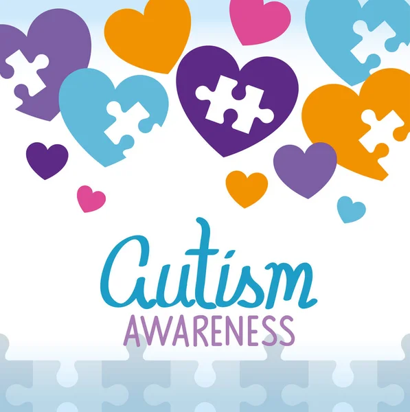 Día mundial del autismo con corazones — Vector de stock