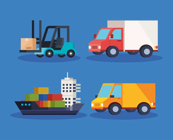 Conjunto de veículos de serviço logístico de entrega — Vetor de Stock