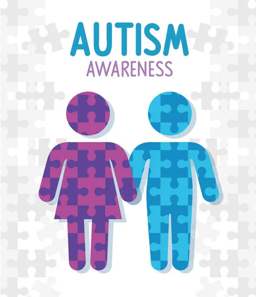 Día mundial del autismo con siluetas personas — Vector de stock