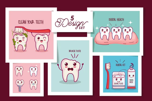 Cinco diseños de iconos de salud dental — Archivo Imágenes Vectoriales