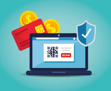 Dizüstü bilgisayar ve simgelerle Qr kodunu tara