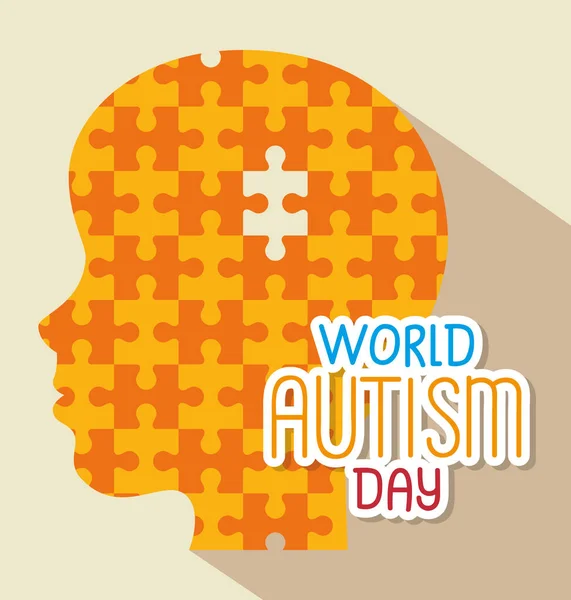 Mondo autismo giorno e testa di pezzi di puzzle — Vettoriale Stock