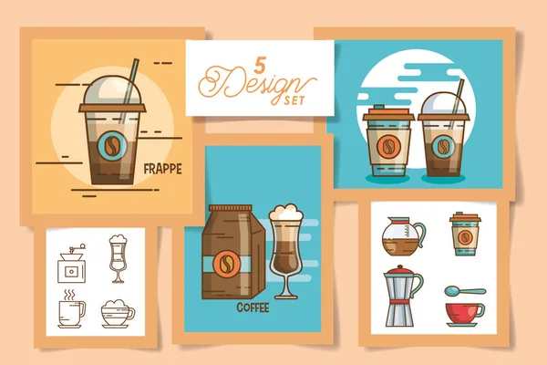Fem utföranden av coffe drink ikoner — Stock vektor