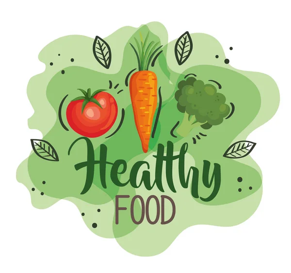 Plakat zdrowej żywności z marchewką i warzywami — Wektor stockowy