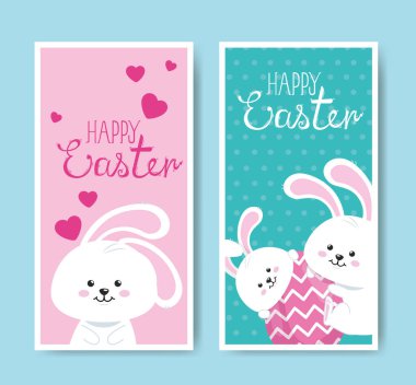 Sevimli dekorasyonlu mutlu paskalya kartları.