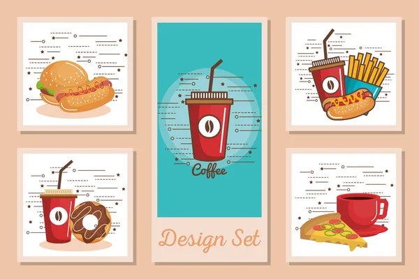 Diseños conjunto de iconos de comida rápida — Archivo Imágenes Vectoriales