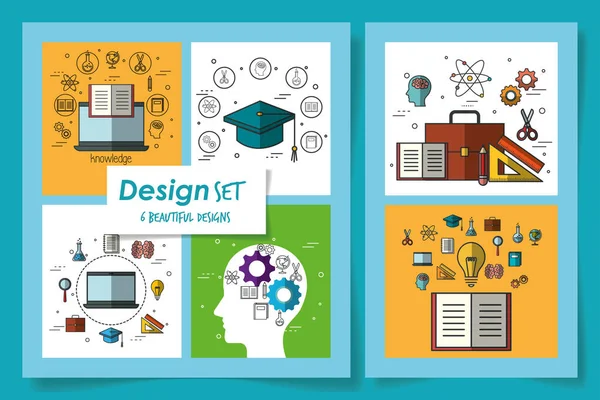 six designs of knowledge and education icons