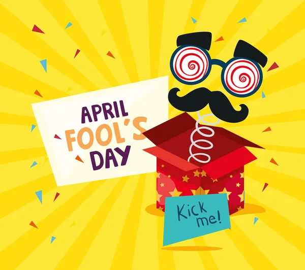 Día de abril tontos con caja sorpresa y máscara loca — Archivo Imágenes Vectoriales