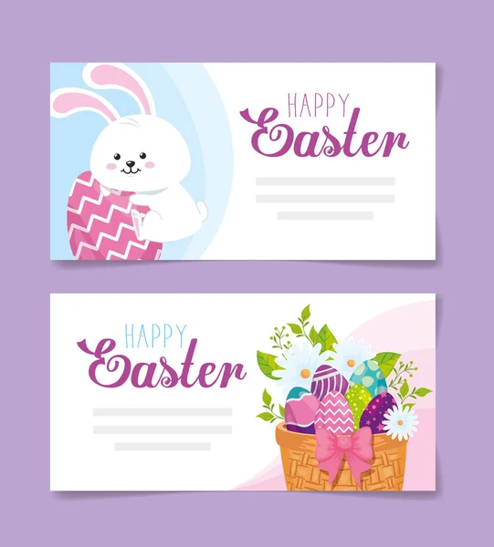Készlet boldog húsvéti kártyák aranyos dekoráció — Stock Vector