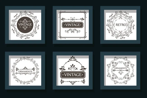 Diseños de paquetes de marcos ornamentales vintage — Archivo Imágenes Vectoriales