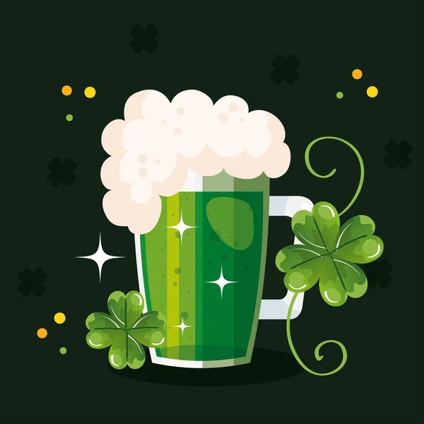 Día del santo patricks con cerveza y decoración — Vector de stock