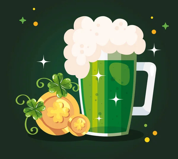 Saint patricks journée avec bière et décoration — Image vectorielle