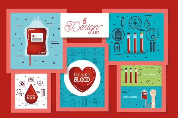 Cinq modèles d'icônes de don de sang — Image vectorielle