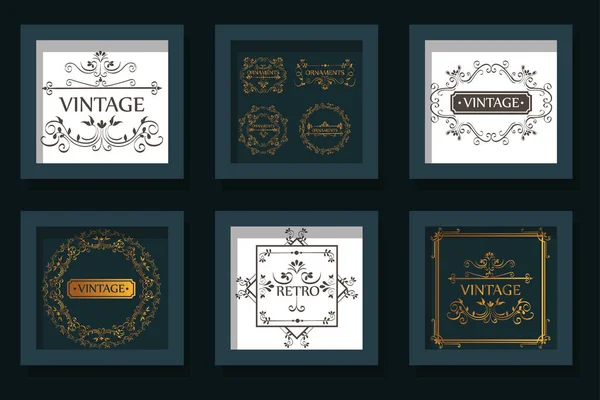 Diseños de paquetes de marcos ornamentales vintage — Archivo Imágenes Vectoriales