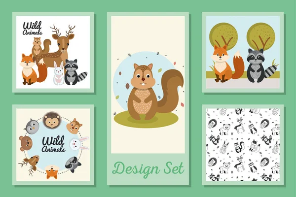 Design set di simpatici animali selvatici — Vettoriale Stock