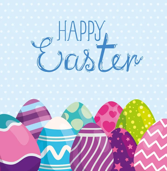Ευτυχισμένο Πάσχα κάρτα με αυγά διακοσμημένα — Διανυσματικό Αρχείο
