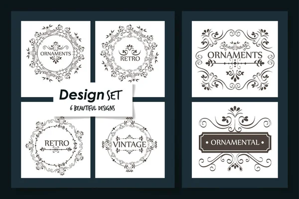 Seis diseños de marcos ornamentales vintage — Archivo Imágenes Vectoriales