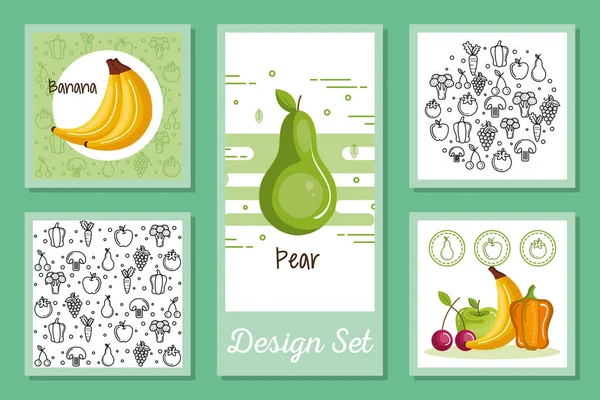Designs set of fruits and vegetables icons — Stock Vector