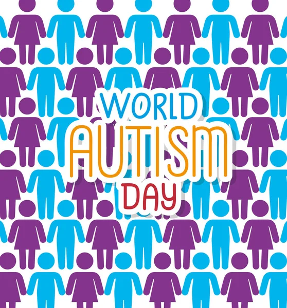 El día del autismo mundial con el fondo de las siluetas de las personas — Vector de stock