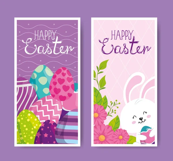 Jeu de jolies cartes de Pâques avec décoration mignonne — Image vectorielle