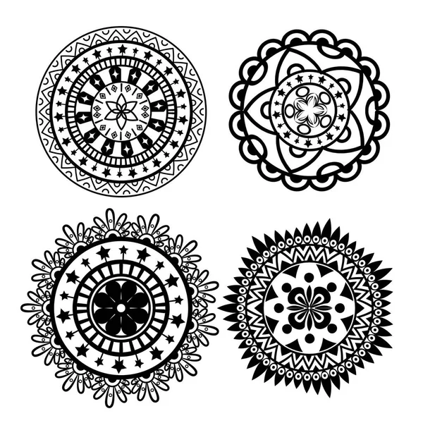 Conjunto elegante ornamento de flores mandalas — Vetor de Stock