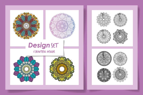 Seis diseños de decoración mandalas — Vector de stock