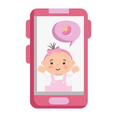 cute little baby girl in smartphone isolated icon