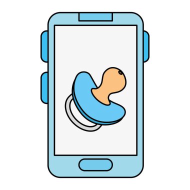 cute pacifier baby in smartphone isolated icon