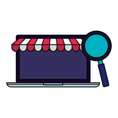 Isolated laptop with tent and lupe vector design
