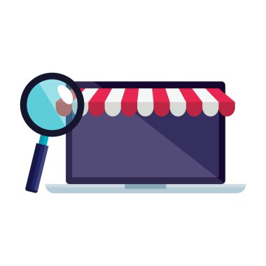Isolated laptop with tent and lupe vector design