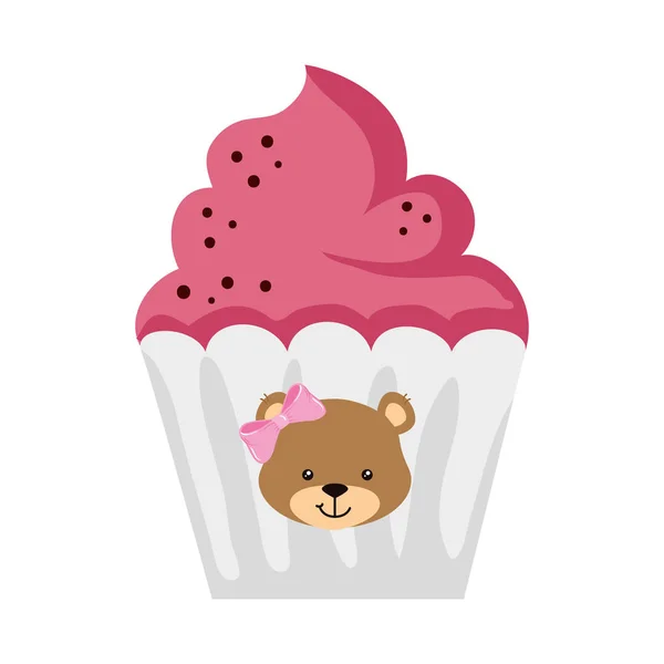 Delicious cupcake with face of bear female — Stock Vector