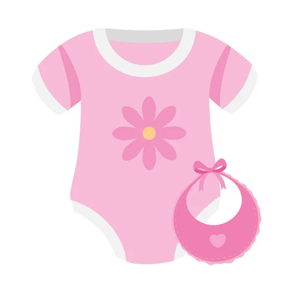 Linda ropa bebé niña con babero aislado icono — Vector de stock