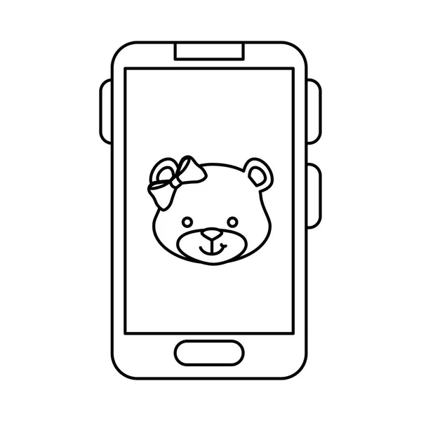 Cara de osito de peluche lindo hembra en smartphone — Vector de stock