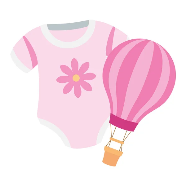 Cute clothes baby girl with balloon travel hot — Stock Vector